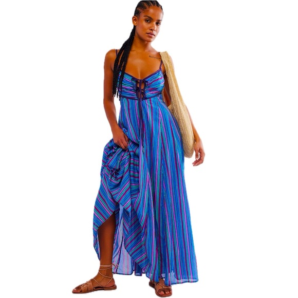 NWT SZ X-SM Free People “Dream Weaver” Maxi Dress in Aqua Combo 💙💕 - Picture 5 of 5